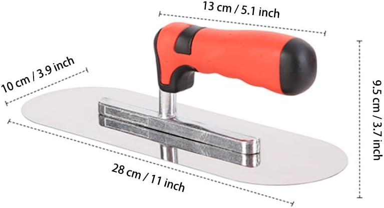 ESreake Concrete Tools Stainless Steel Pool Trowel, 11" x 4" Masonry Hand Tool with Soft Grip Handle, Lightweight, Plastering Trowel for Drywall Plastering Construction, Round End (Medium:11"L x 4"W) - Image 2